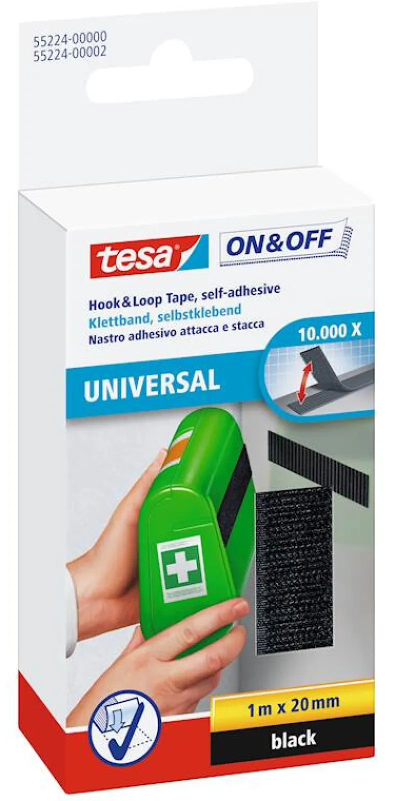Zelfklevende klittenband - algemene toepassingen 20 mm x 100 cm  zwart