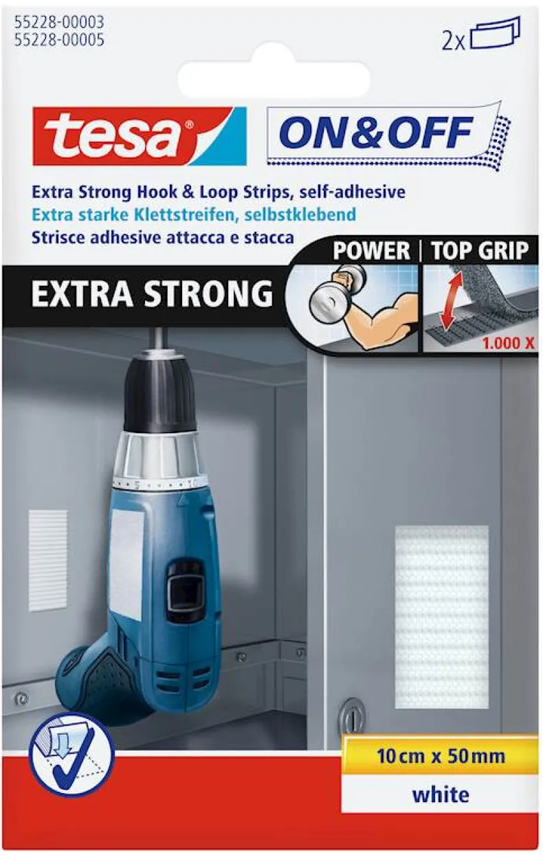 Zelfklevende klittenband extra strong - strips 50 mm x 10 cm wit