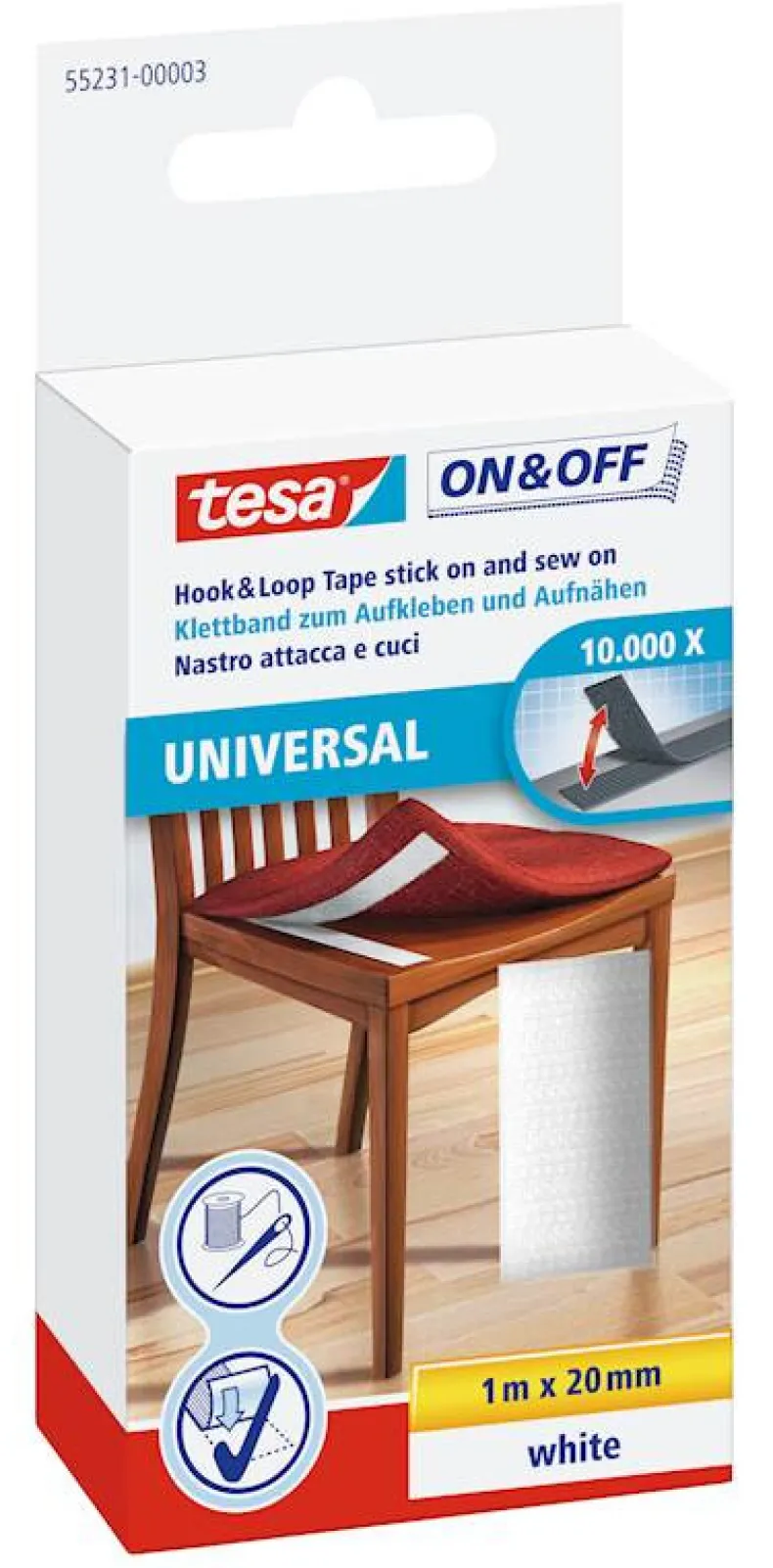 Zelfklevende klittenband naai- en kleefbaar 20 mm x 100 cm wit