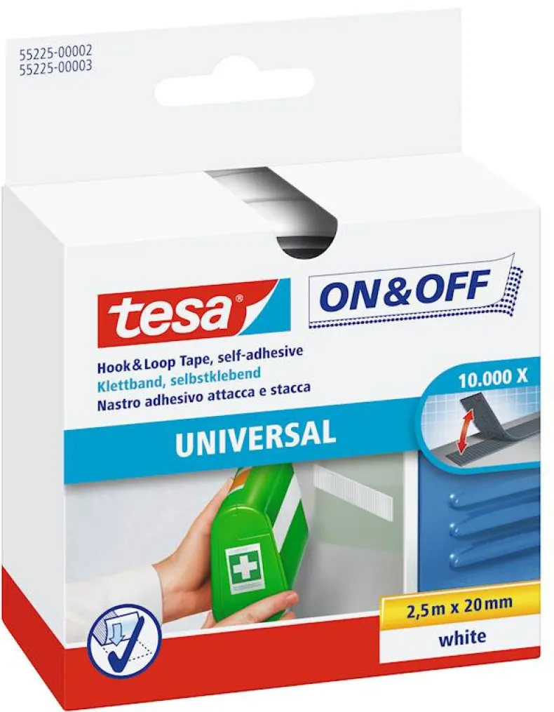 Zelfklevende klittenband 20 mm x 250 cm wit